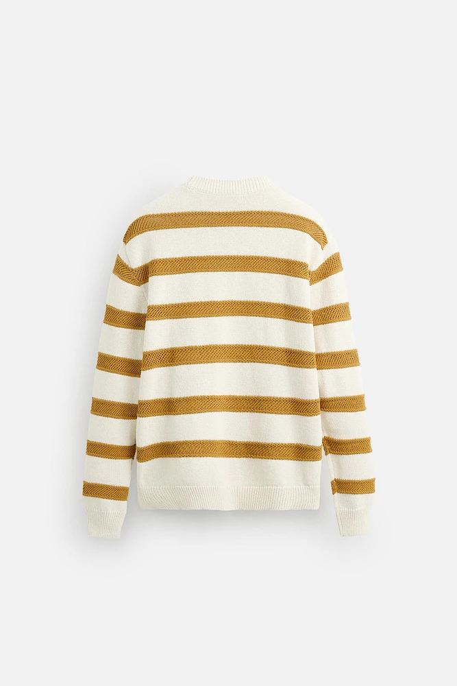 OPENWORK TEXTURED STRIPE SWEATER