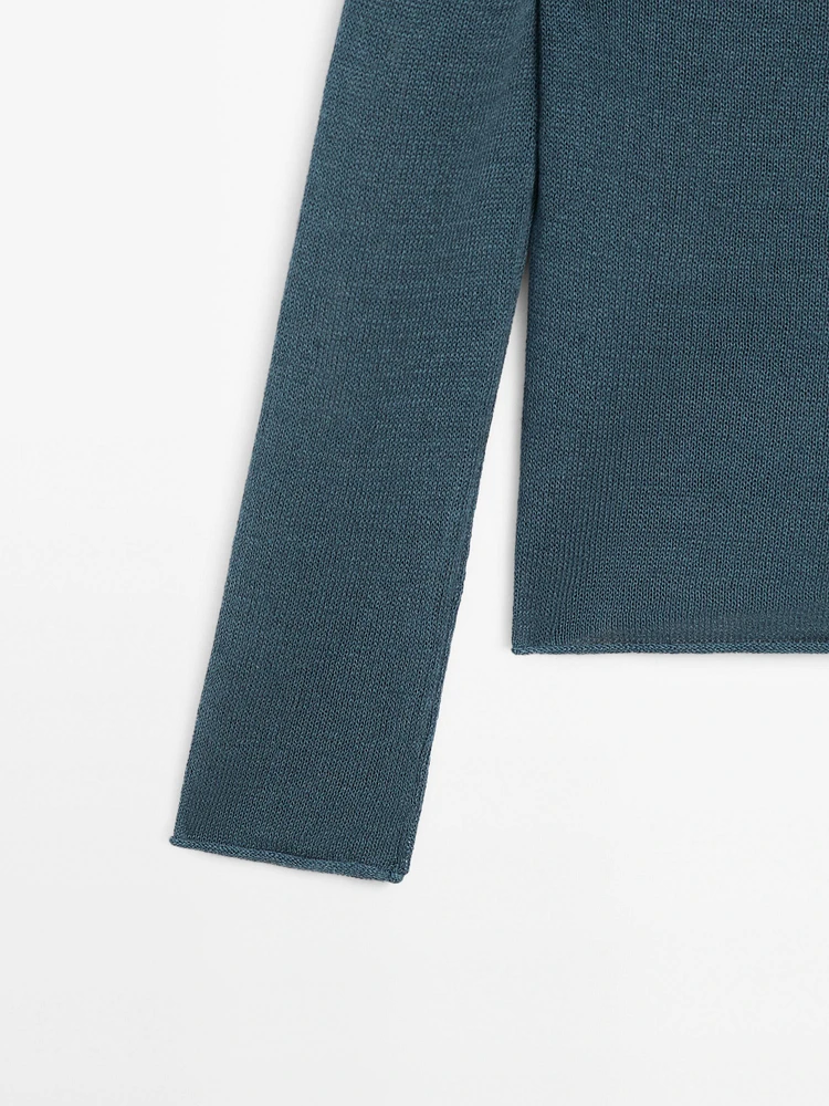 Linen blend cutwork sweater