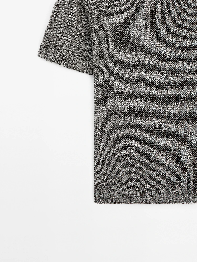 Pull en maille métallisée à manches courtes