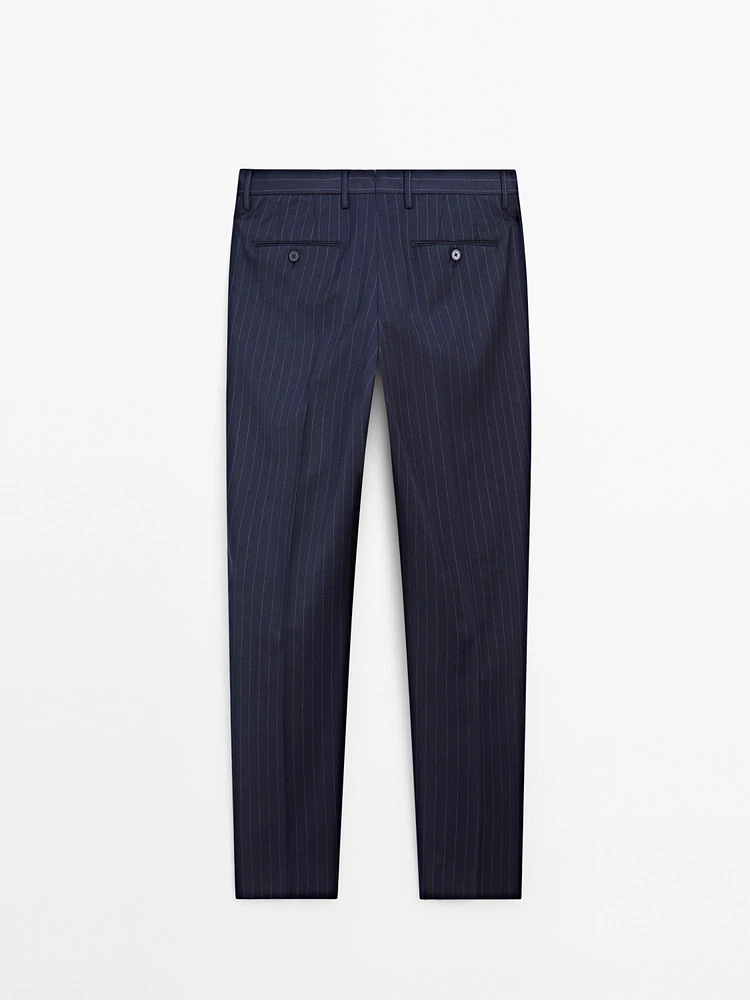 100% wool striped suit trousers