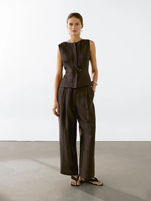 Linen blend round neck waistcoat