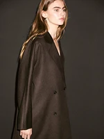 Long double-breasted wool blend coat