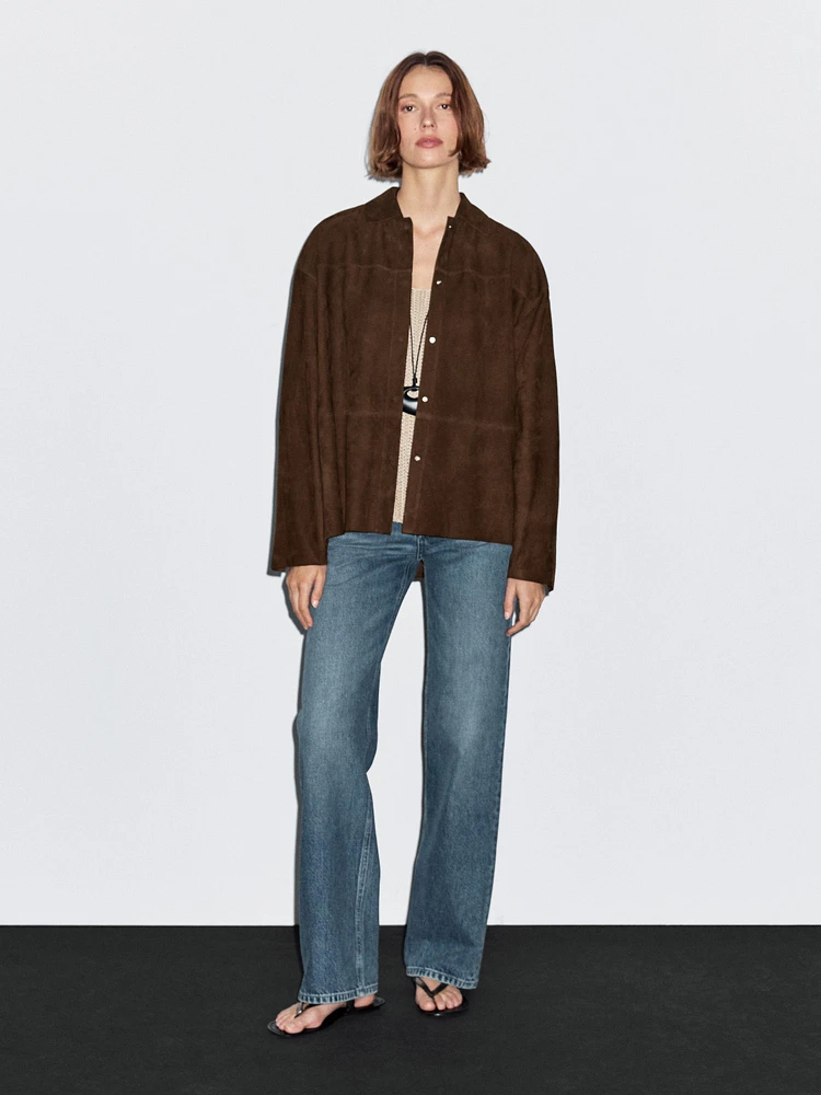 Suede leather overshirt