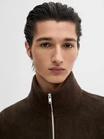 Contrast knit suede leather jacket