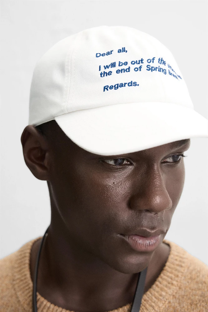 EMBROIDERED TEXT CAP