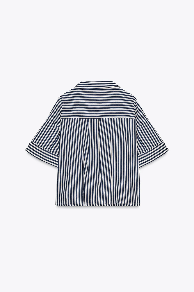 LINEN BLEND CROPPED SHIRT