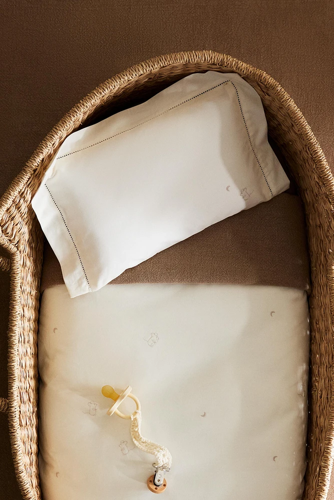 SET OF MINI CRIB SHEETS WITH EMBROIDERED MICE