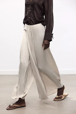SATIN EFFECT WRAP FRONT PANTS