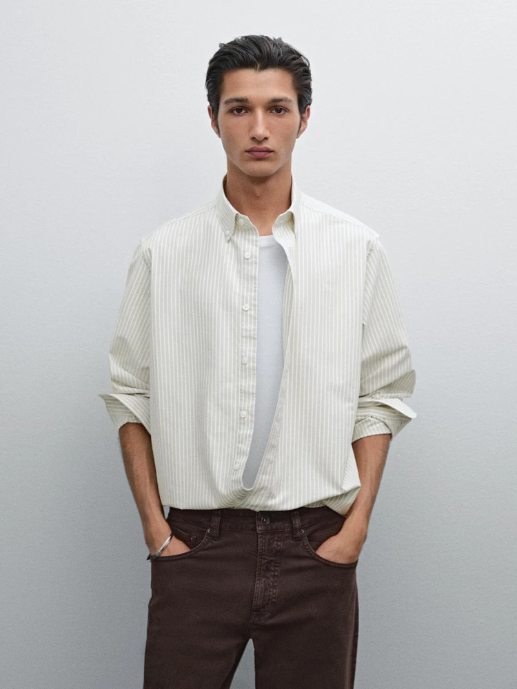 Chemise oxford slim à rayures en coton