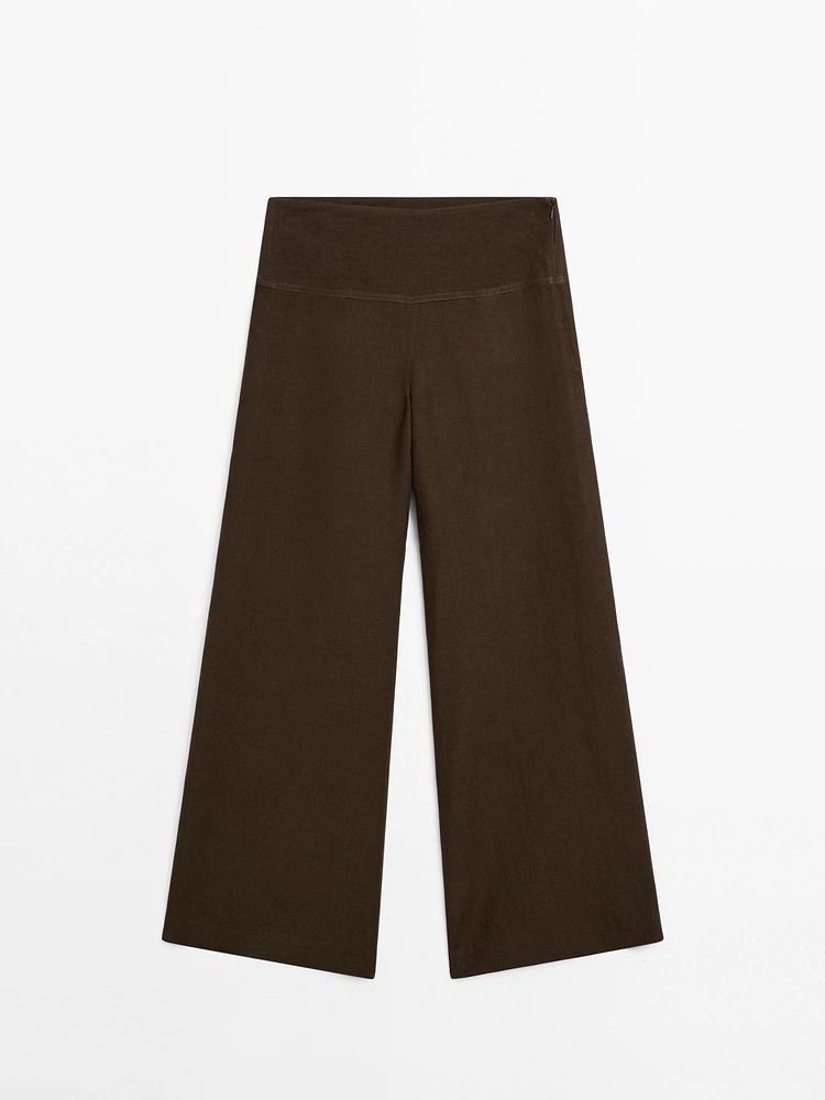 High-waist wide-leg linen trousers