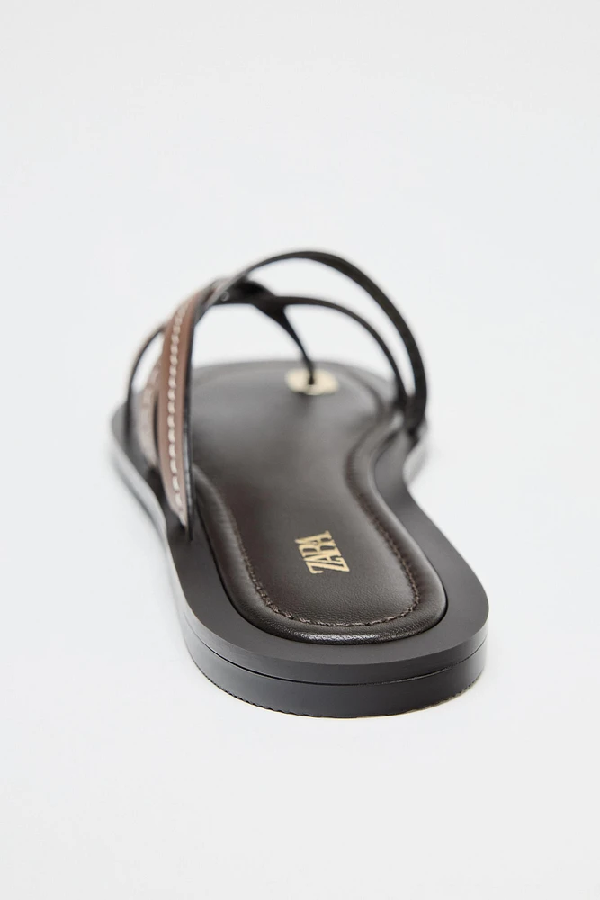 LEATHER STRAPPY FLAT SANDALS