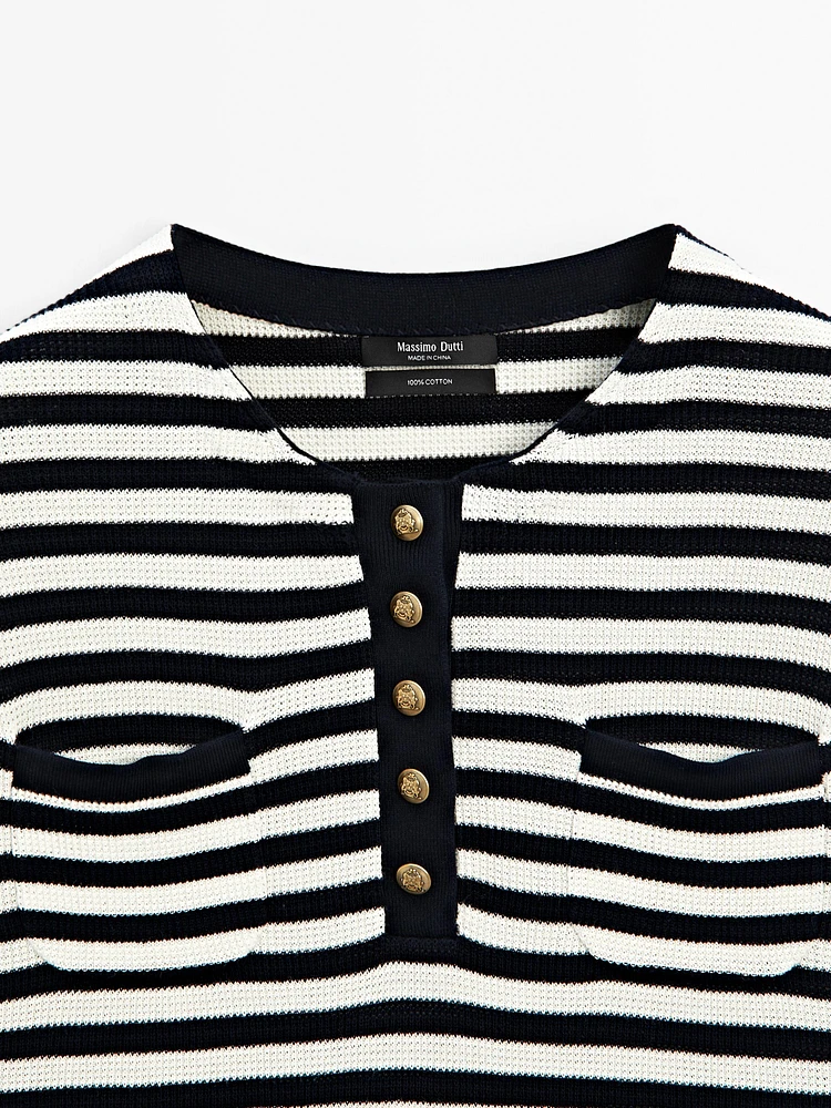 Striped short sleeve knit sweater