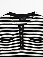 Striped short sleeve knit sweater