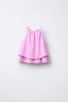 DOUBLE RUFFLE LACE POPLIN TOP