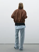 Suede leather bomber jacket with pockets