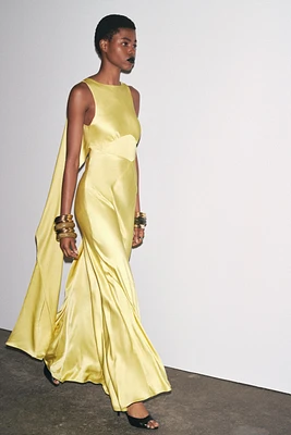 SATIN EFFECT SCARF BACK DRESS