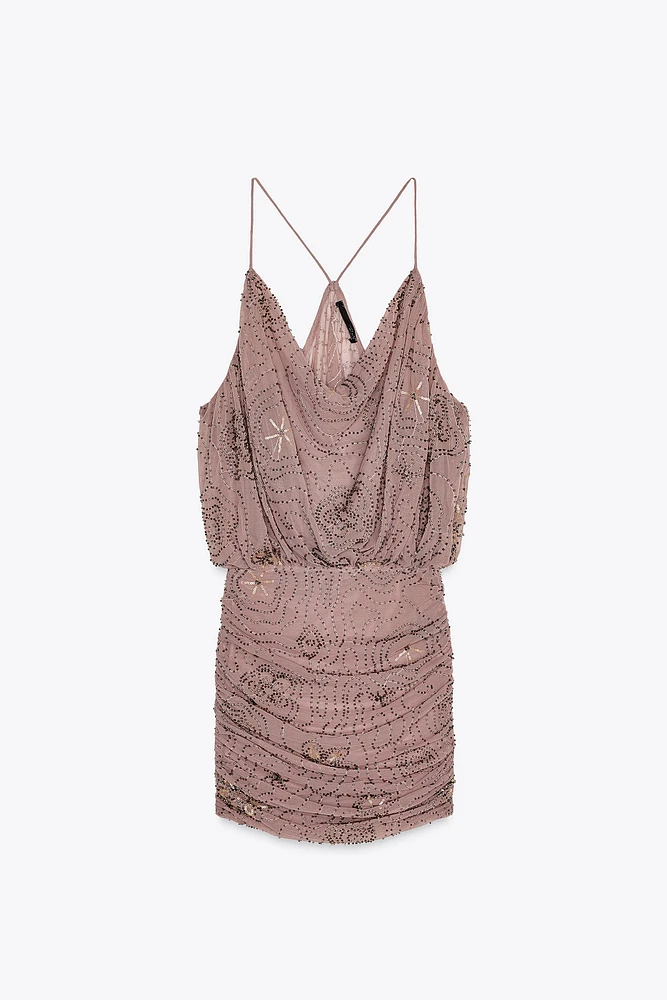 BEADED AND SEQUINED MINI DRESS