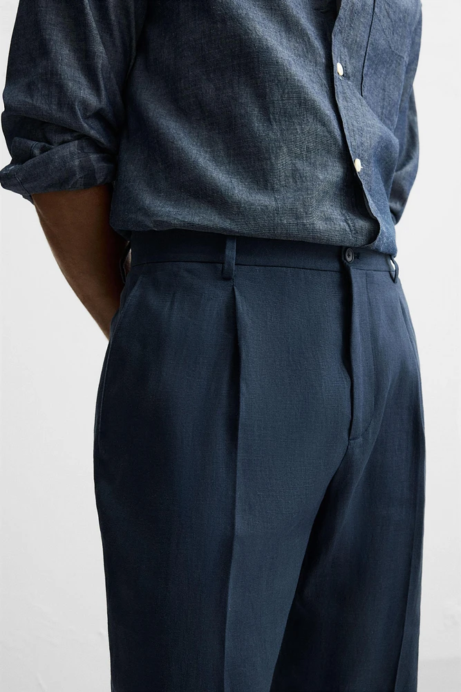 100% LINEN PLEATED PANTS