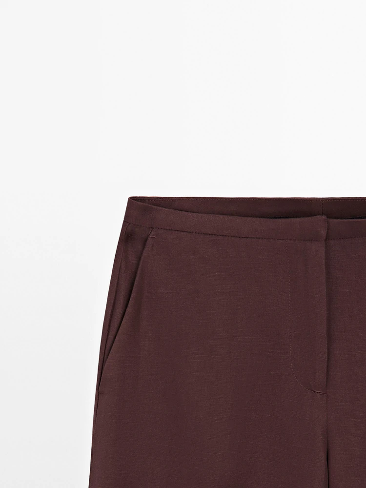 Straight-leg linen blend trousers