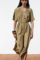BEADED BELT MIDI DRESS