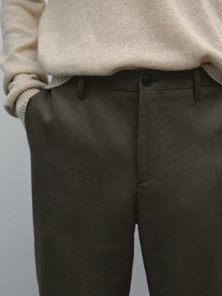 100% linen regular fit trousers