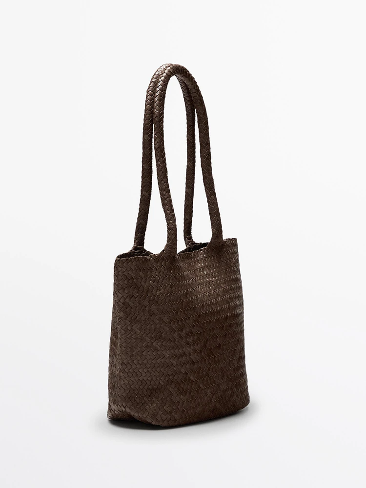 Braided nappa leather medium tote bag