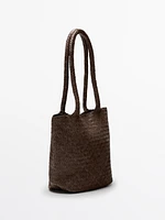 Braided nappa leather medium tote bag
