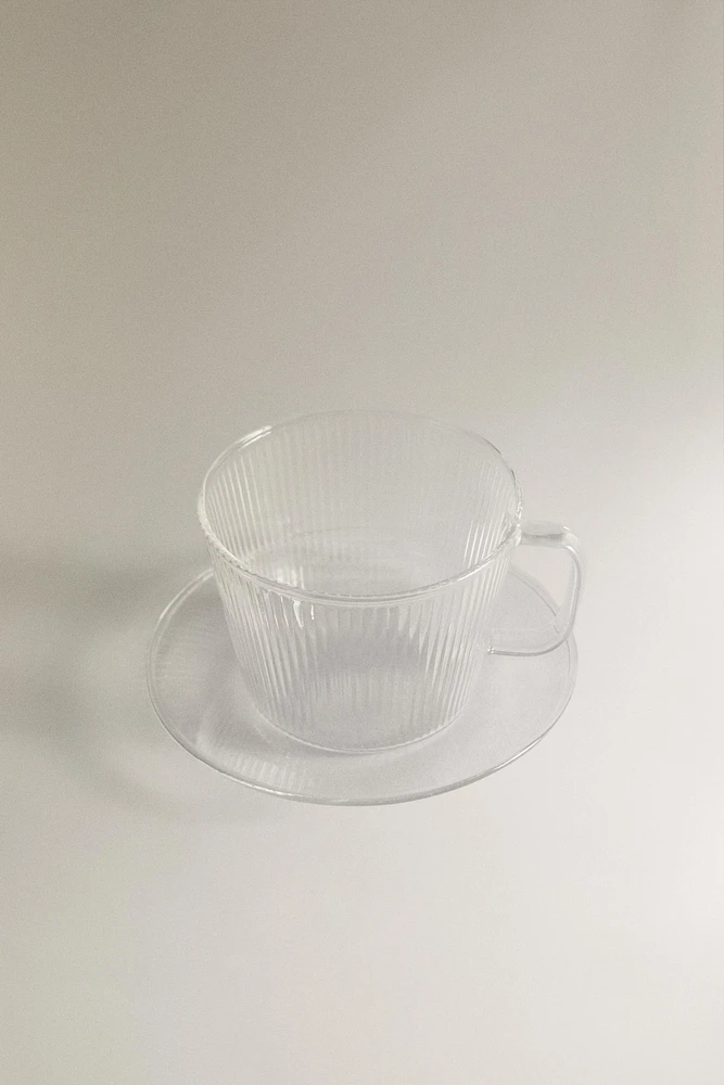 BOROSILICATE GLASS TEACUP AND SAUCER