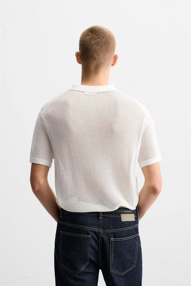 OPEN-KNIT TEXTURED POLO