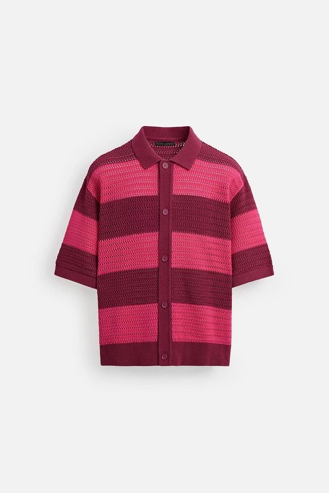 STRIPED OPEN KNIT SHIRT