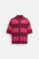 STRIPED OPEN KNIT SHIRT