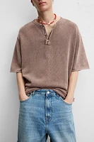 WASHED KNIT BUTTON-UP T-SHIRT