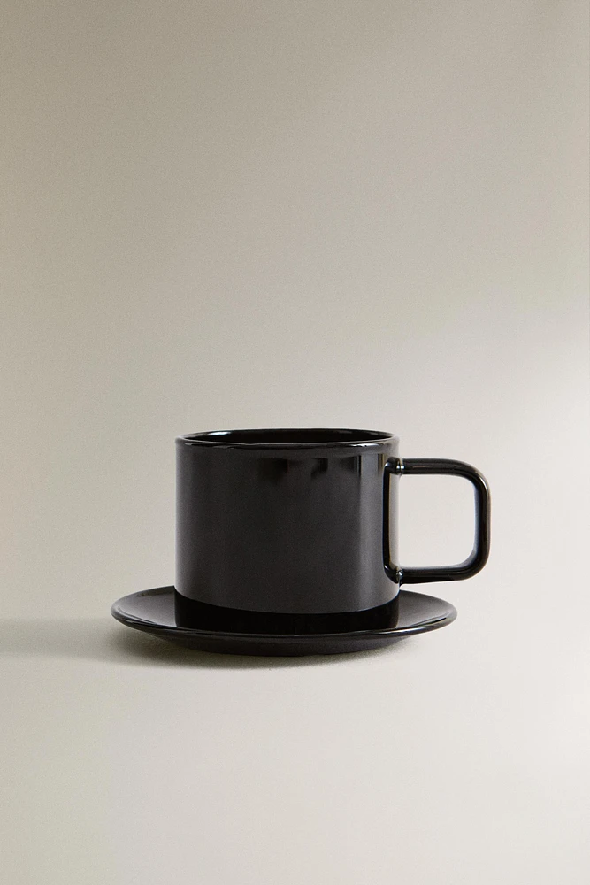BOROSILICATE GLASS MUG AND SAUCER