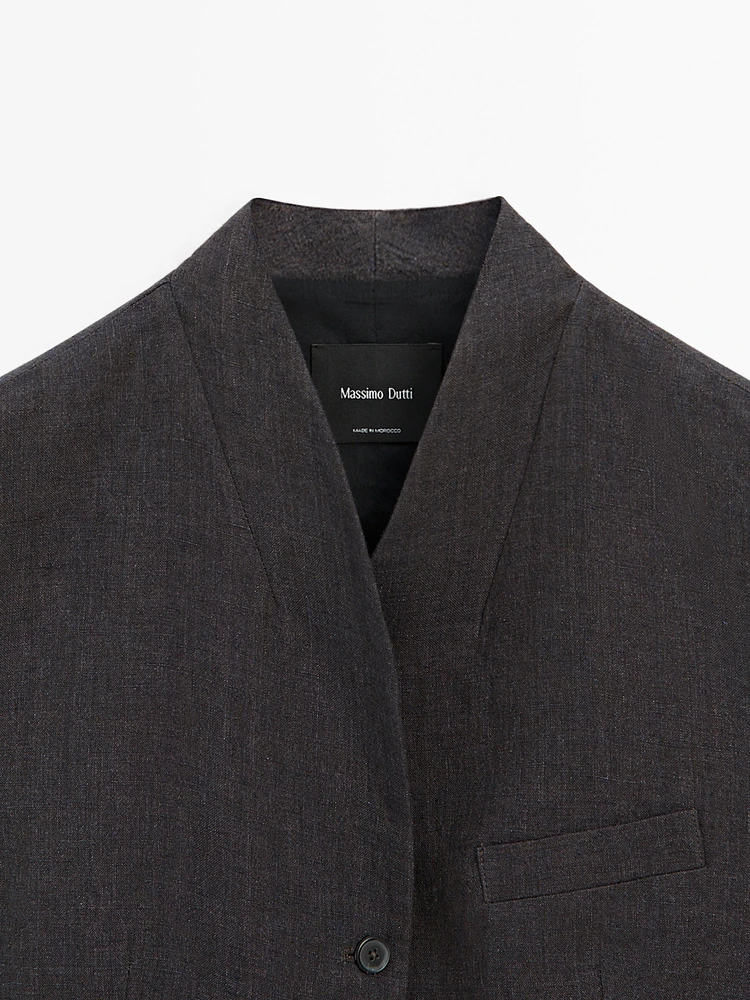Veste sans manches 100 % lin à col en V