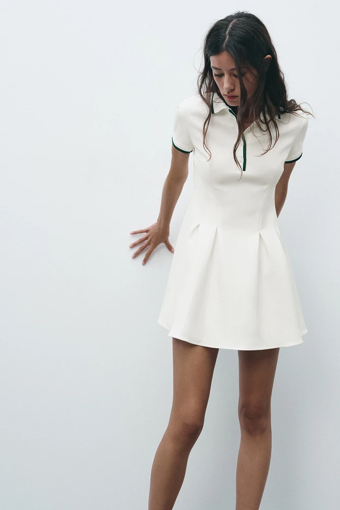 SHORT RIBBED GODET DRESS