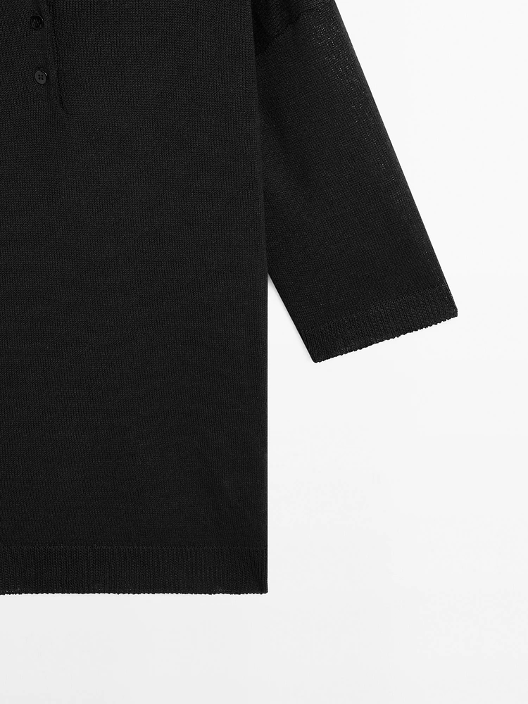 Oversize knit sweater with polo collar