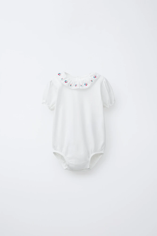 FLORAL EMBROIDERED COLLAR BODYSUIT