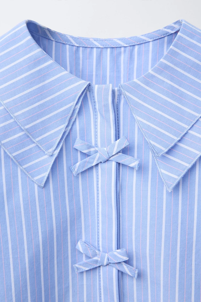 BOW TRIM STRIPED SHIRT