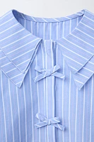 BOW TRIM STRIPED SHIRT
