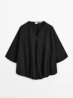100% linen flowing cape-style oversize blouse - STUDIO