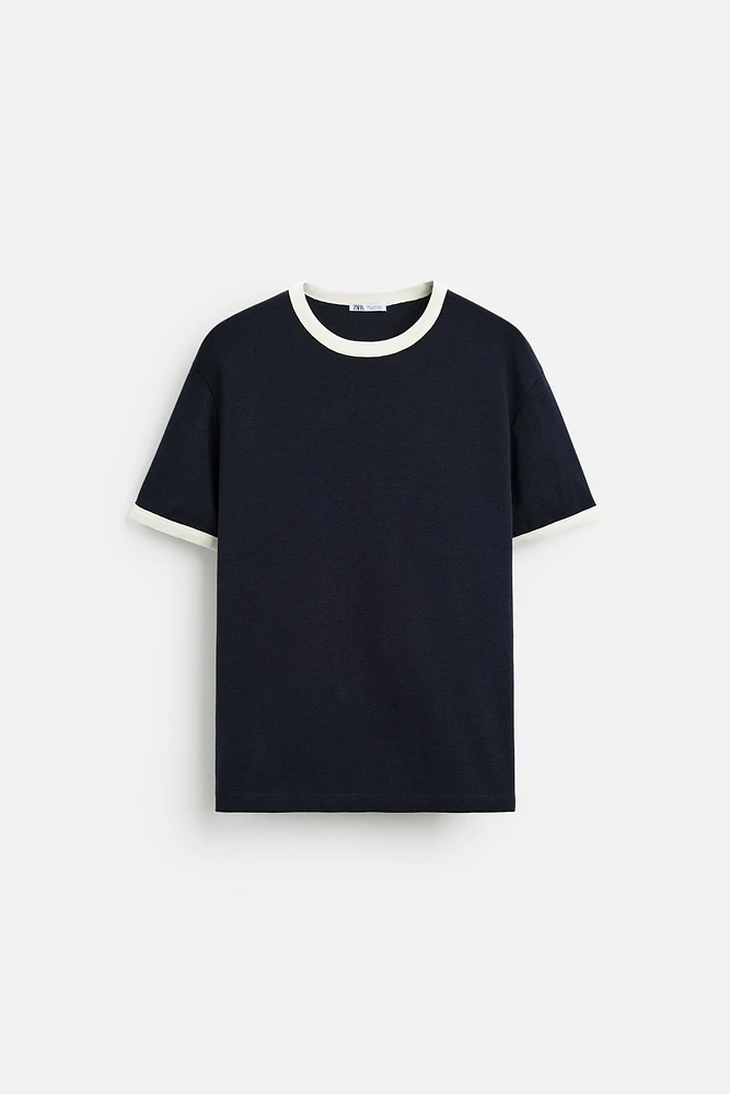 BASIC CONTRAST RIBBED T-SHIRT