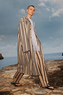 LIMITED EDITION STRIPED COTTON LINEN TRENCH COAT