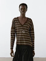 100% linen striped knit sweater