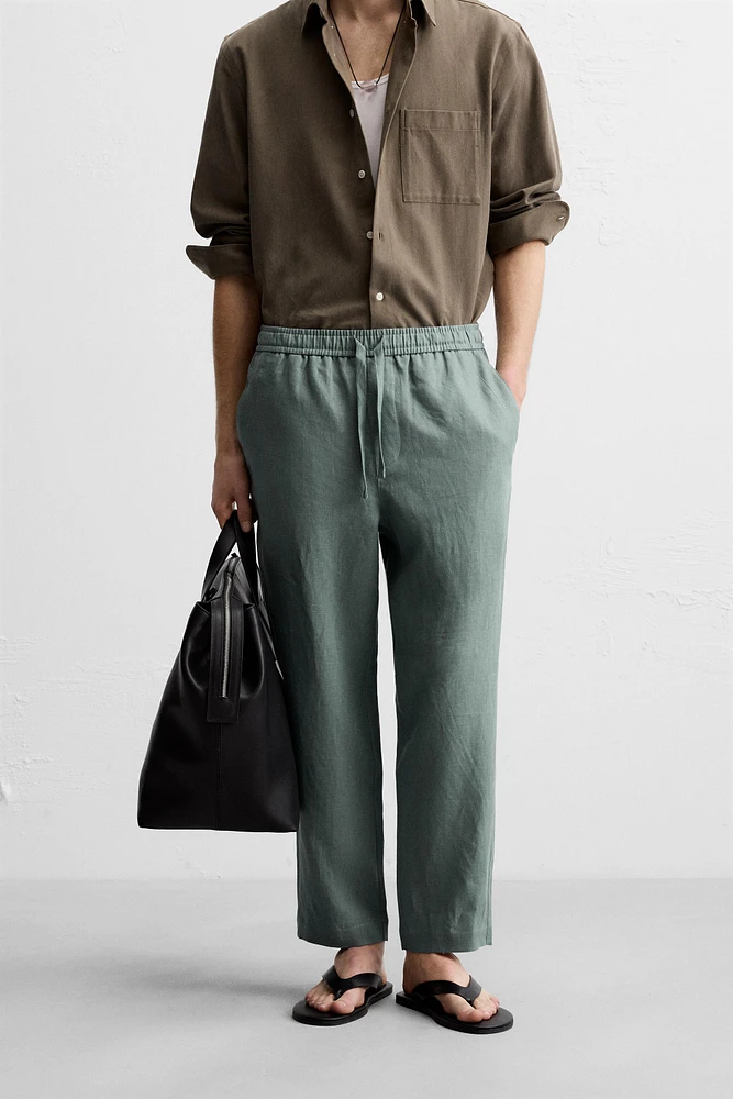 100% LINEN REGULAR FIT PANTS