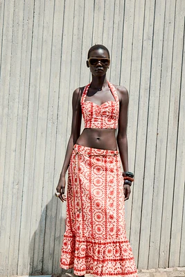EMBROIDERED EYELET MIDI SKIRT