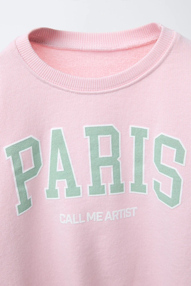 SWEATSHIRT WITH RAISED TEXT PRINT