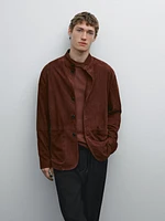 Suede leather stand collar jacket