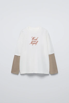 LAYERED SLEEVE TEXT T-SHIRT