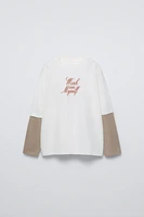 LAYERED SLEEVE TEXT T-SHIRT