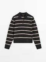100% cashmere striped knit polo sweater